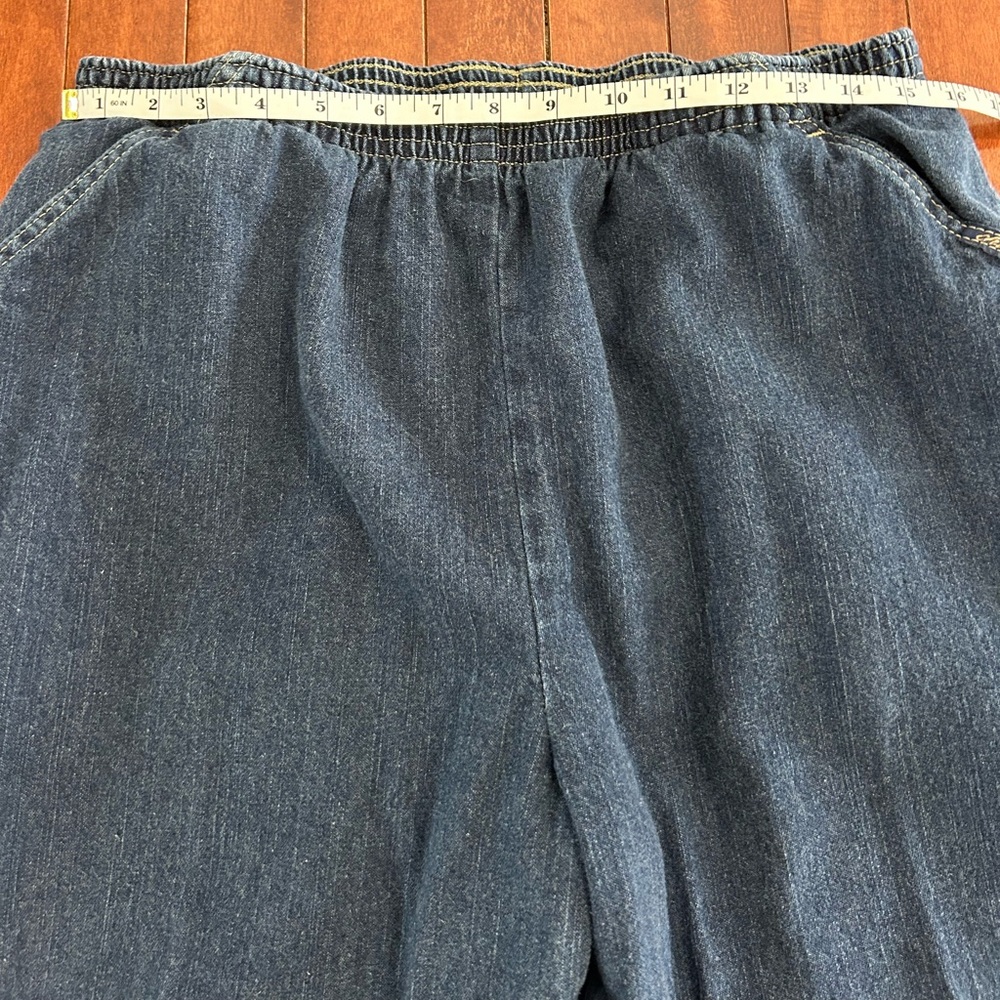 Chic Dark Wash Elastic Waist Denim Pull On Pants Size 18 Petite - Picture 4 of 8
